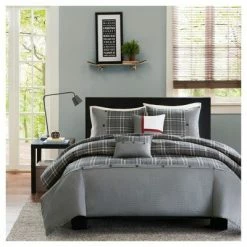 Coupon ✔️ Intelligent Design Gray Chet Plaid Print Button Multiple Piece Duvet Set ✨