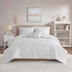Promo 🧨 Intelligent Design Jemma Solid Clipped Jacquard Duvet Cover Set Ivory 👍 -Bedding Sets & Collections Sales Shop unnamed file 10172