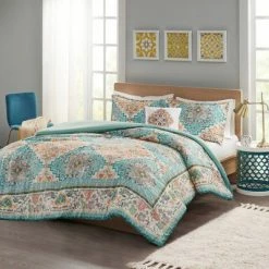 Discount 🔔 Intelligent Design Twin/Twin XL Kalani Seersucker Boho Printed Duvet Cover Set Teal 🔔