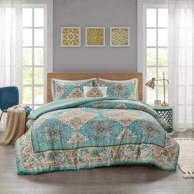 Discount π Intelligent Design Twin/Twin XL Kalani Seersucker Boho Printed Duvet Cover Set Teal π 3 Discount π Intelligent Design Twin/Twin XL Kalani Seersucker Boho Printed Duvet Cover Set Teal π - Image 3