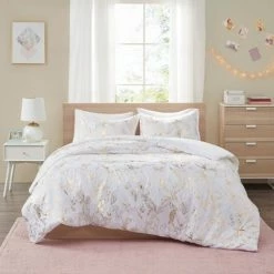 Discount 🎉 Intelligent Design Megan Metallic Printed Floral Duvet Cover Set 🔥