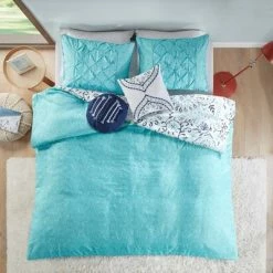 Hot Sale ⌛ Intelligent Design Tricia Boho Medallion Printed Duvet Set Aqua 👍