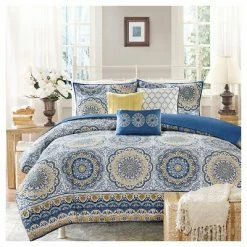 Discount π Madison Park Menara Medallion 2-in-1 Duvet Set Blue - 6pc π