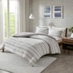 Budget 🔔 Urban Habitat 3pc Mason Stripe Print Ultra Soft Cotton Blend Jersey Knit Duvet Cover Set Gray 🧨