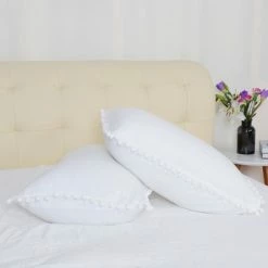 Best Sale 🔔 3 Pcs Washed Polyester with Pompoms Tassels Bedding Sets Queen White - PiccoCasa ✔️ -Bedding Sets & Collections Sales Shop unnamed file 10754