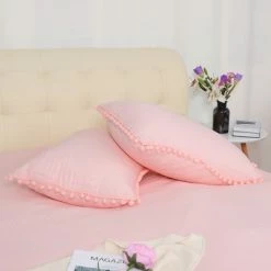 Wholesale ❤️ 3 Pcs Washed Polyester with Pompoms Tassels Bedding Sets Queen Light Pink - PiccoCasa ✨ -Bedding Sets & Collections Sales Shop unnamed file 10892