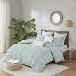 Hot Sale π Ink+Ivy Kara Cotton Jacquard Duvet Cover Mini Set Aqua π§¨