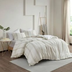 Best Sale 😀 Camden Organic Cotton Yarn Dyed Oversized Duvet Set- Clean Spaces Taupe ❤️