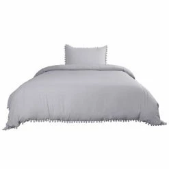 Flash Sale π 2 Pieces Soft Washed Polyester Pompon Bedding Duvet Cover Set - PiccoCasa π