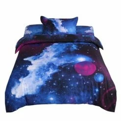 Coupon 😀 3 Pcs Polyester Galaxy Sky Cosmos Night Pattern 3D Printed Bedding Sets Sky Blue - PiccoCasa 🌟