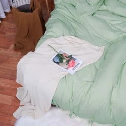 Hot Sale 🔥 3 Pcs Washed Cotton Solid with Bowknot Closure Design Bedding Sets King Green - PiccoCasa 👏 -Bedding Sets & Collections Sales Shop unnamed file 11763