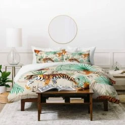 Best Pirce 🎁 Deny Designs 83 Oranges Tropical and Tigers Duvet Set Green 👏