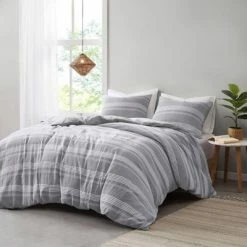 Buy 🎉 Ansley Striped Organic Cotton Yarn Dyed Duvet Set - Clean Spaces Indigo 🔔