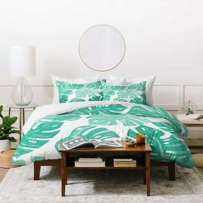 Promo π Green Floral Bianca Linocut Monstera Rosy Duvet Cover - Deny Designs π― 1 Promo π Green Floral Bianca Linocut Monstera Rosy Duvet Cover - Deny Designs π―
