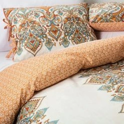 Budget ✔️ 3pc Full/Queen Anya Reversible Duvet Cover and Sham Set Orange - Mudhut 🌟