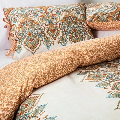 Budget ✔️ 3pc Full/Queen Anya Reversible Duvet Cover and Sham Set Orange - Mudhut 🌟 1 Budget ✔️ 3pc Full/Queen Anya Reversible Duvet Cover and Sham Set Orange - Mudhut 🌟