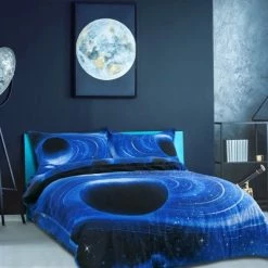 Cheap 🧨 4 Pcs Queen Polyester Galaxy Cosmos Night Starry Pattern Bedding Sets Queen Blue - PiccoCasa ⌛