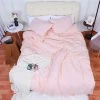 Best Sale ⭐ 3 Pcs Washed Cotton Solid with Bowknot Closure Design Bedding Sets King Light Pink - PiccoCasa 🎁