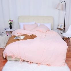 Best Sale ⭐ 3 Pcs Washed Cotton Solid with Bowknot Closure Design Bedding Sets King Light Pink - PiccoCasa 🎁 -Bedding Sets & Collections Sales Shop unnamed file 12102