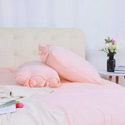 Best Sale ⭐ 3 Pcs Washed Cotton Solid with Bowknot Closure Design Bedding Sets King Light Pink - PiccoCasa 🎁 -Bedding Sets & Collections Sales Shop unnamed file 12104