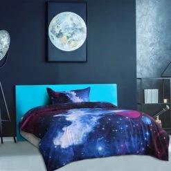 Best reviews of 🔔 2 Pcs Polyester Galaxy Sky Cosmos Night Bedding Sets Single Sky Blue - PiccoCasa ✨