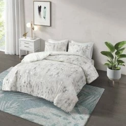 Coupon 🤩 Pearl Metallic Printed Velvet 3pc Duvet Set - CosmoLiving by Cosmopolitan Ivory 🔔