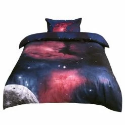Hot Sale 👏 2 Pcs Queen Polyester Sky Cosmos Night Pattern 3D Printed Bedding Sets Fuchsia - PiccoCasa 🔥