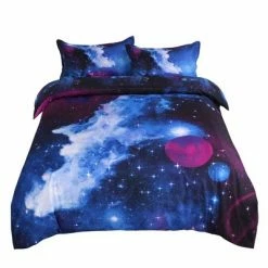 Best Pirce β 3 Pcs Queen Polyester Galaxy Sky Cosmos Night Pattern 3D Printed Bedding Sets Sky Blue - PiccoCasa β