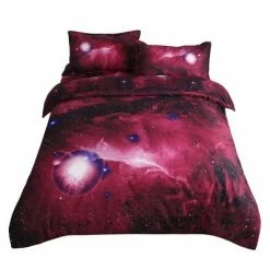 Hot Sale ❤️ 4 Pcs Queen Polyester Galaxy Sky Cosmos Night Pattern 3D Printed Bedding Sets Red - PiccoCasa 👍