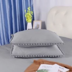 Promo 🧨 3 Pcs Washed Polyester with Pompoms Tassels Bedding Sets King Gray - PiccoCasa ⌛ -Bedding Sets & Collections Sales Shop unnamed file 12872