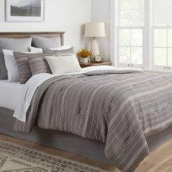 Best Sale ❤️ Cedarbrook Chambray Matelasse Stripe Comforter & Sheet Bedding Set Gray - Threshold™ 🔔