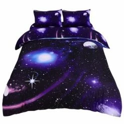 Discount 🔥 4 Pcs Queen Polyester Galaxy Sky Cosmos Night Pattern 3D Printed Bedding Sets Dark Purple - PiccoCasa 🛒