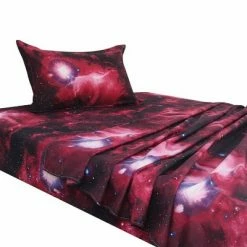 Coupon 🌟 3 Pcs Polyester Galaxy Sky Cosmos Night Bedding Sets Twin Red - PiccoCasa ⌛
