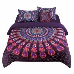 Hot Sale 🎁 5 Pcs Polyester Bohemian Bedding Sets Queen Purple - PiccoCasa 🧨