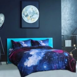 Best deal 👏 4 Pcs Polyester Star Sky Cosmos Night Bedding Sets Twin Blue - PiccoCasa 👍