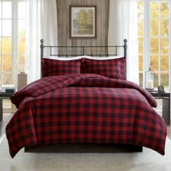 Brand new 🌟 Woolrich Flannel Check Print Cotton Duvet Cover Set Black/red ✔️