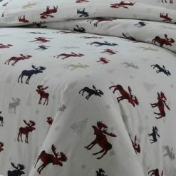 Deals ✔️ Plaid Moose Cotton Flannel Printed 3pc Oversized Duvet Set - Tribeca Living Multicolored 🔥