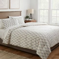 New 🔔 Cotton Block Print Comforter & Sham Set White/Navy - Threshold™ ✨