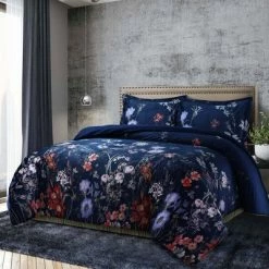 Outlet 🎁 Amal Digital Printed Oversized Velvet Duvet Cover Set - Tribeca Living Dark Blue 👍
