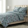Budget 🎁 Leilani Floral Printed Flannel Oversized Duvet Cover Set - Tribeca Living Blue 😀