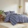 Discount 🛒 3pc Avery Striped Reversible Duvet Cover & Sham Set - Clean Spaces Navy 👍