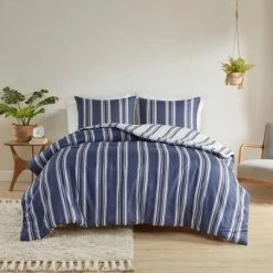 Discount 🛒 3pc Avery Striped Reversible Duvet Cover & Sham Set - Clean Spaces Navy 👍 -Bedding Sets & Collections Sales Shop unnamed file 13424