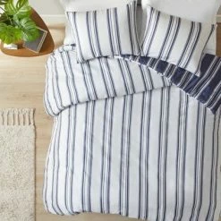 Discount 🛒 3pc Avery Striped Reversible Duvet Cover & Sham Set - Clean Spaces Navy 👍 -Bedding Sets & Collections Sales Shop unnamed file 13425