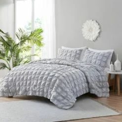 New ✔️ 3pc Parker Seersucker Duvet Cover & Sham Set - Clean Spaces White 🧨