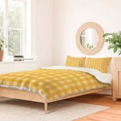 New 💯 Gingham Pattern Poems Duvet Set - Deny Designs Yellow 💯