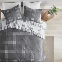 Promo 🛒 3pc Carter Plaid Reversible Duvet Cover & Sham Set - Clean Spaces White/gray 👍 -Bedding Sets & Collections Sales Shop unnamed file 13661