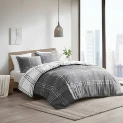 Promo 🛒 3pc Carter Plaid Reversible Duvet Cover & Sham Set - Clean Spaces White/gray 👍 -Bedding Sets & Collections Sales Shop unnamed file 13662