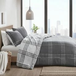Promo 🛒 3pc Carter Plaid Reversible Duvet Cover & Sham Set - Clean Spaces White/gray 👍 -Bedding Sets & Collections Sales Shop unnamed file 13663