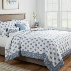 Discount 💯 Norwood Block Print with Border Comforter Bedding Set White/Blue - Threshold™ 🤩