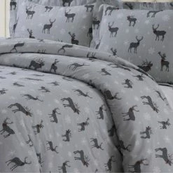 Discount 🌟 Checkered Buck Heavyweight Cotton Flannel Printed 3pc Oversized Duvet Set - Tribeca Living Gray 🔥